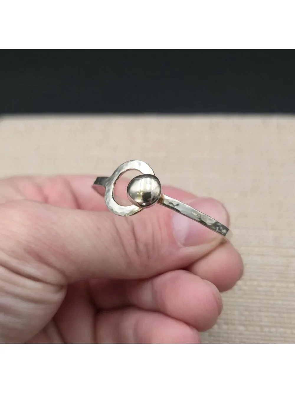 4.5 Inch Parker Sterling Silver Hammered Ball Hook Child's Bangle Bracelet B1458